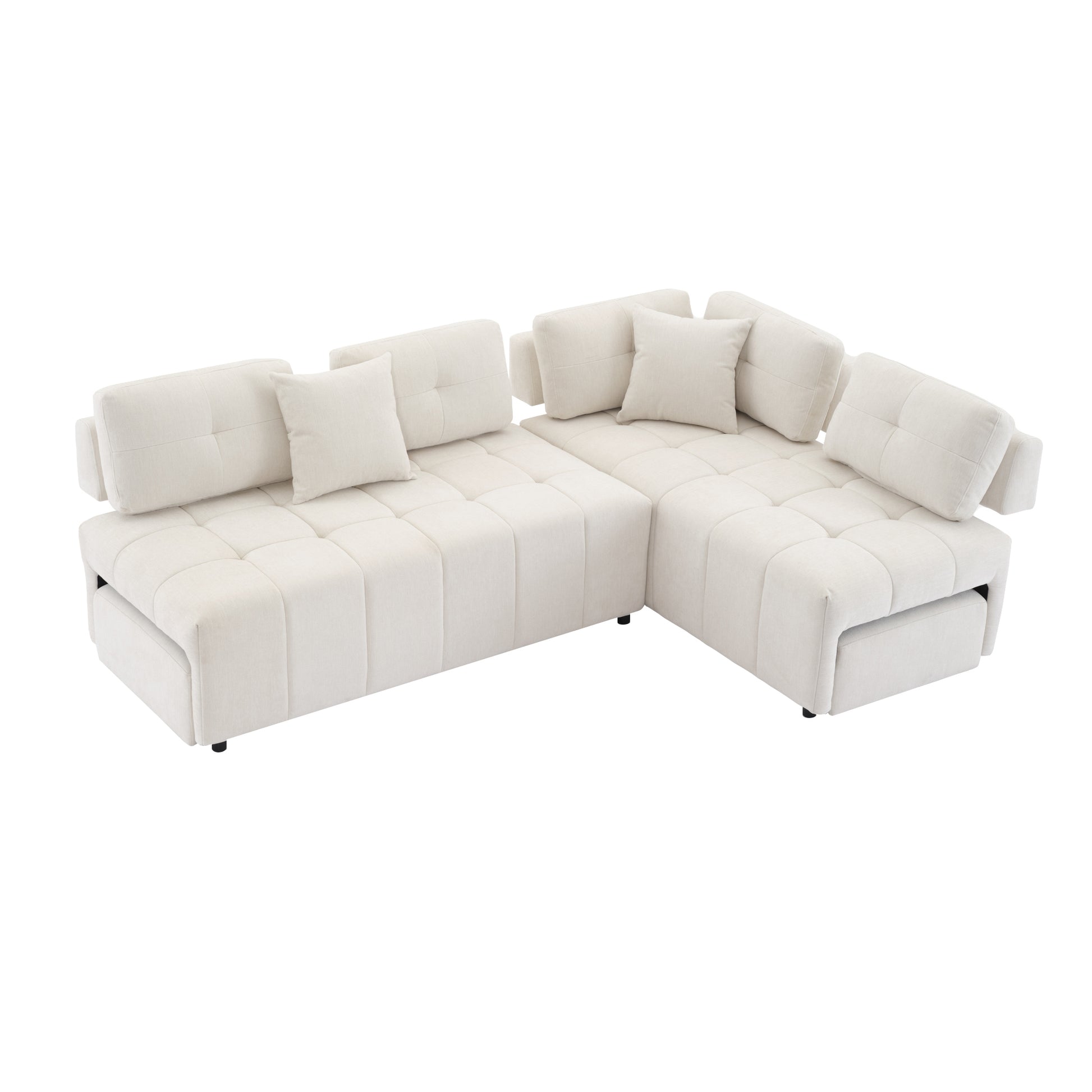 91.73" L Shaped Sofa Sectional Sofa Couch With 2 Stools And 2 Lumbar Pillows For Living Room, Biege Beige Chenille