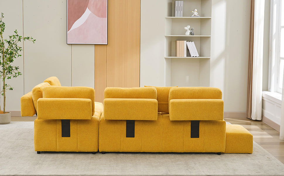 91.73" L Shaped Sofa Sectional Sofa Couch With 2 Stools And 2 Lumbar Pillows For Living Room, Yellow Yellow Chenille