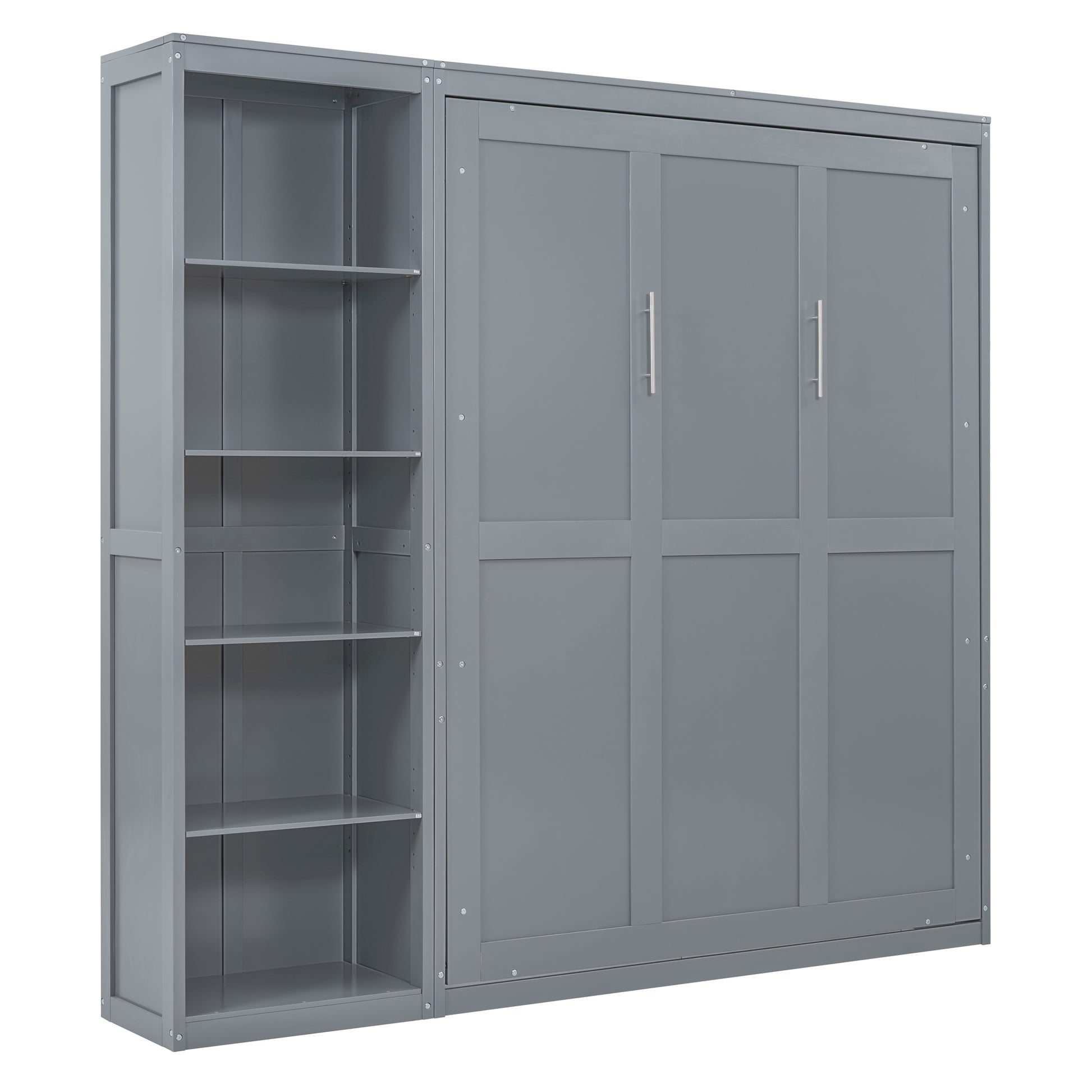 Queen Size Murphy Bed Wall Bed With Shelves,Gray Gray Solid Wood Mdf