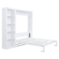 Queen Size Murphy Bed Wall Bed With Shelves,White White Solid Wood Mdf