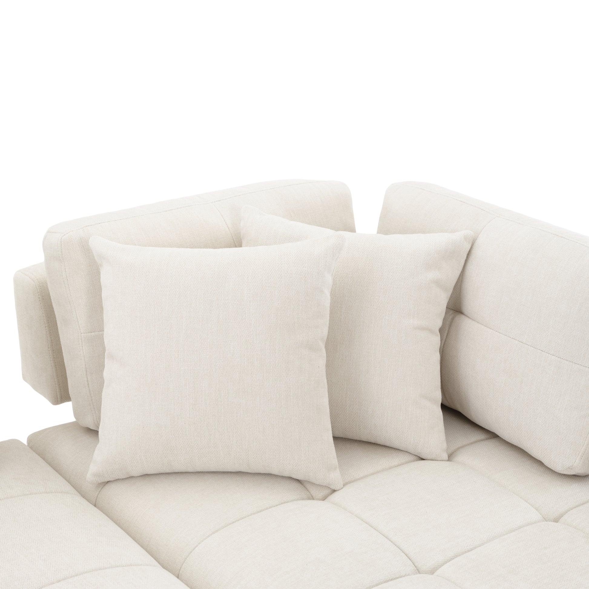 91.73" L Shaped Sofa Sectional Sofa Couch With 2 Stools And 2 Lumbar Pillows For Living Room, Biege Beige Chenille