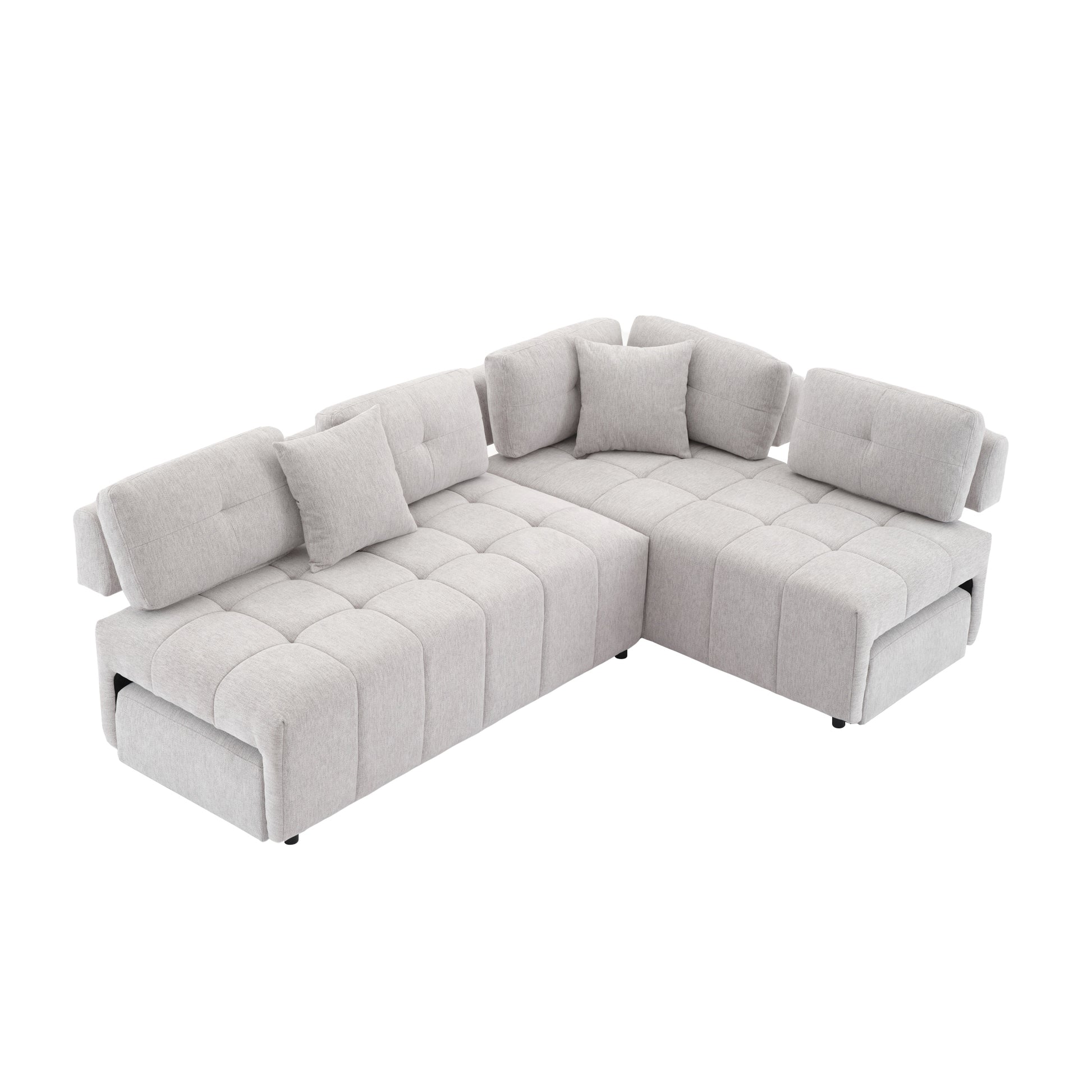 91.73" L Shaped Sofa Sectional Sofa Couch With 2 Stools And 2 Lumbar Pillows For Living Room, Light Grey Light Grey Chenille