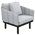 Luxury Modern 4 Piece Outdoor Iron Frame Conversation Set, Patio Chat Set With Acacia Wood Round Coffee Table For Backyard, Deck, Poolside, Indoor Use, Loveseat Arm Chairs, Gray Yes Sectional Gray Weather Resistant Frame Water Resistant Cushion Garden &