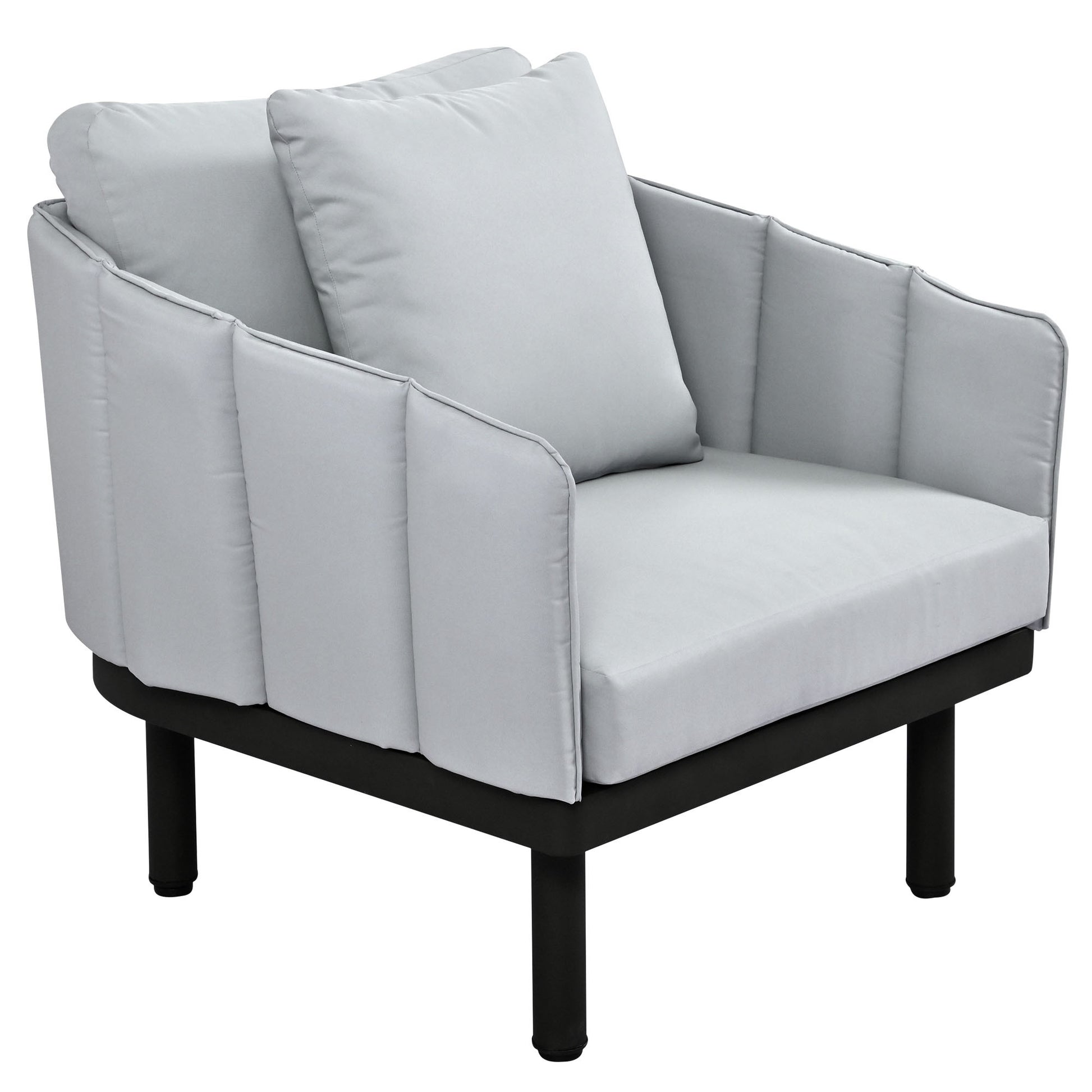 Luxury Modern 4 Piece Outdoor Iron Frame Conversation Set, Patio Chat Set With Acacia Wood Round Coffee Table For Backyard, Deck, Poolside, Indoor Use, Loveseat Arm Chairs, Gray Yes Sectional Gray Weather Resistant Frame Water Resistant Cushion Garden &