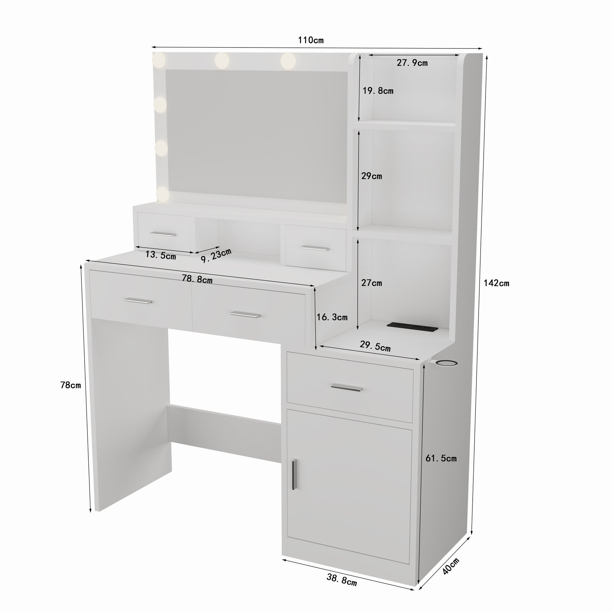 The White Vanity With A Mirror Is Equipped With A Hair Dryer Rack, While The Vanity In The Bedroom And Dressing Room Comes With A Dressing Pad Hinged White Drawer 3 Drawers Bedroom American