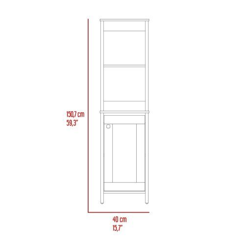 59.3H" Linen Single Door Cabinet, Two Interior Shelves, Two Open Shelves, Light Oak White Multicolor Modern Particle Board Particle Board