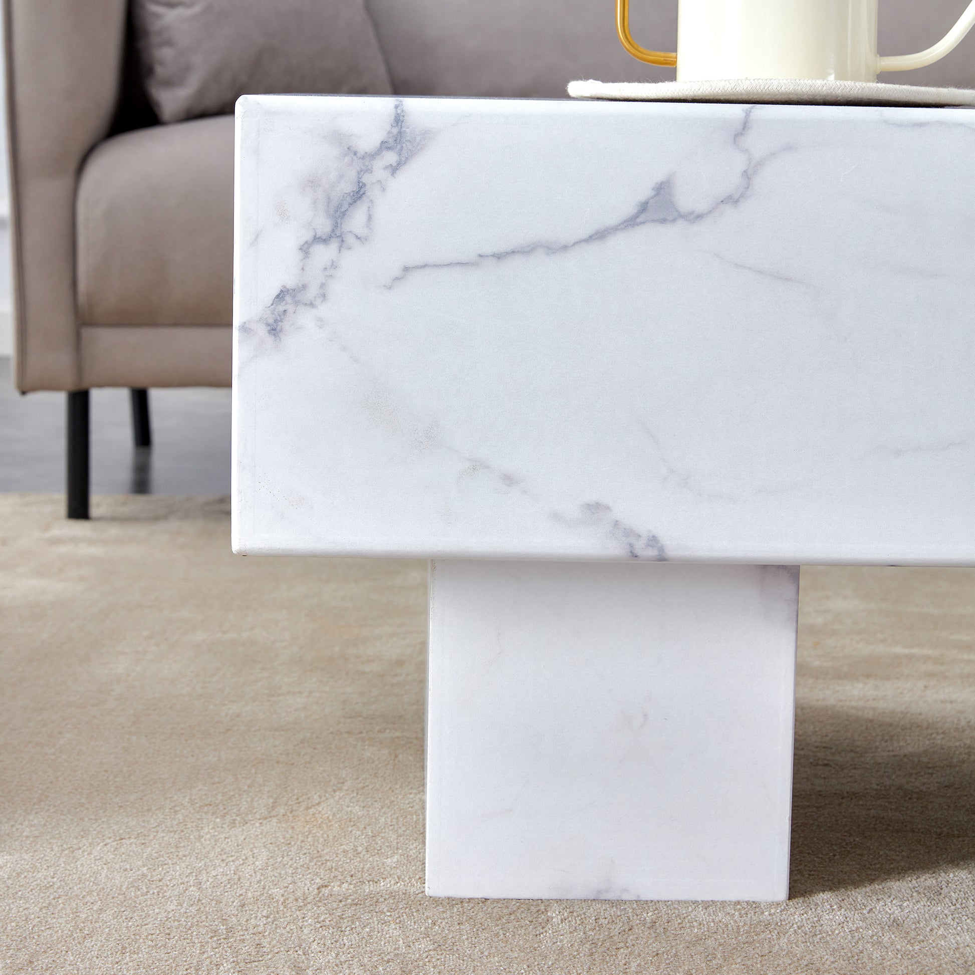 The White Coffee Table Has Patterns. Modern Rectangular Table, Suitable For Living Rooms And Apartments. 43.3"*21.6"*17.2" White Mdf