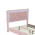 Full Size Upholstered Bed Frame With Led Lights,Modern Velvet Platform Bed With Tufted Headboard,Pink Pink Velvet