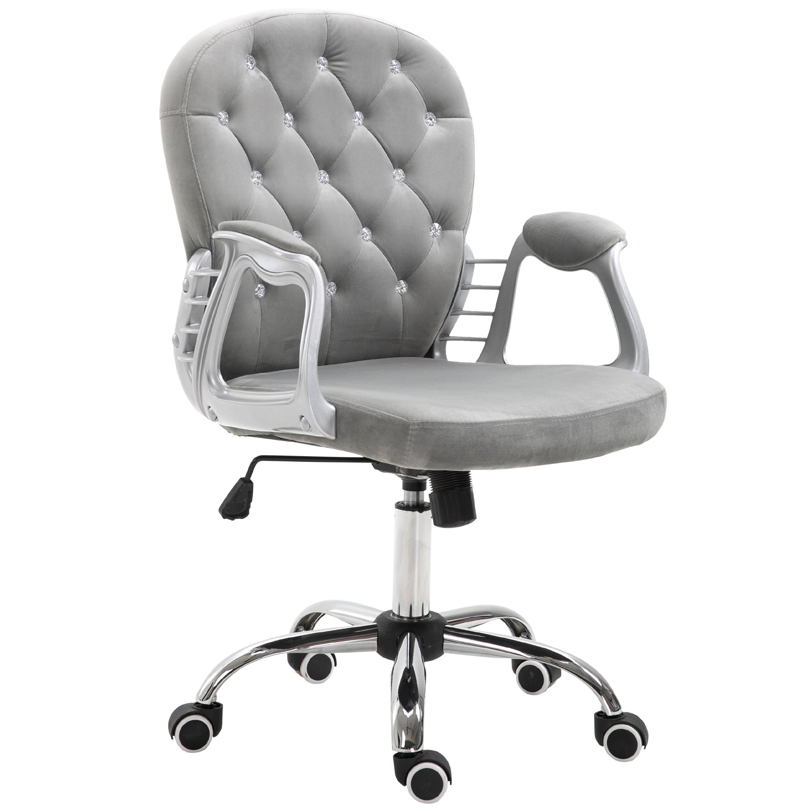 Velvet Home Office Chair, Button Tufted Desk Chair With Padded Armrests, Adjustable Height And Swivel Wheels, Gray Gray Fabric