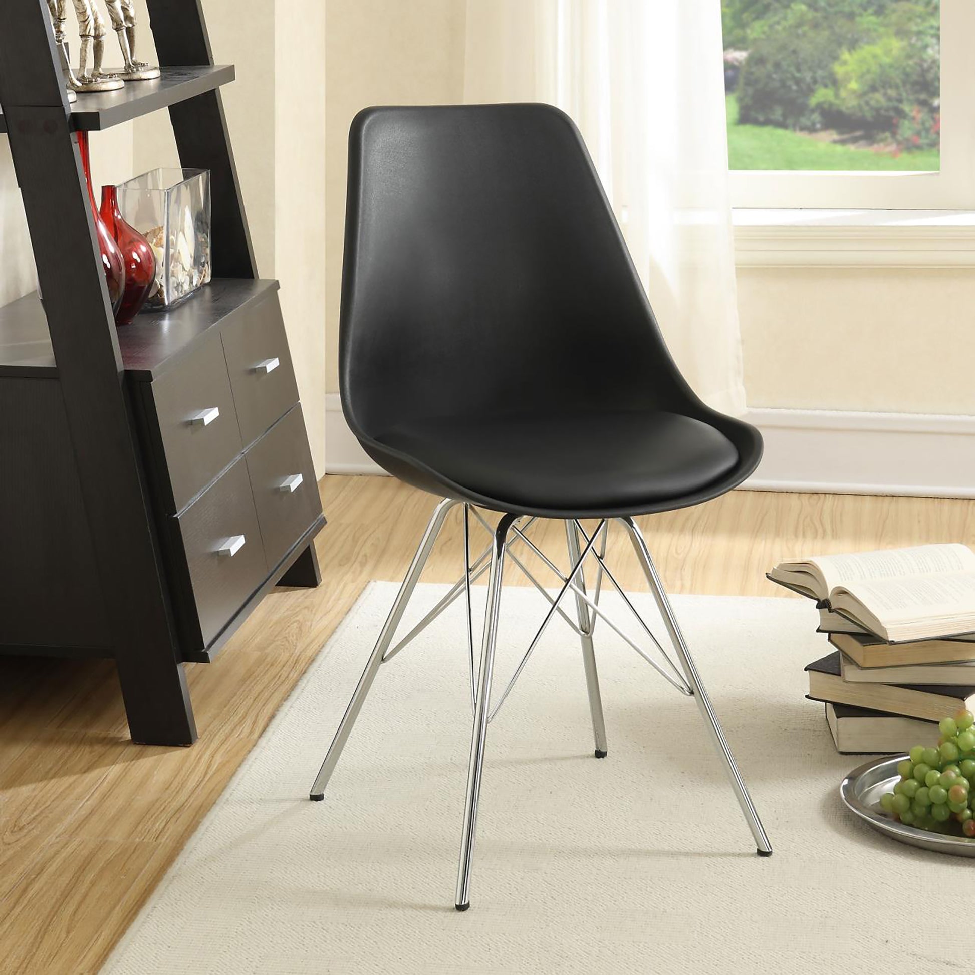Black And Chrome Padded Dining Chair Set Of 2 Solid Black Dining Room Spot Clean Contemporary,Modern Side Chair Solid Back Metal