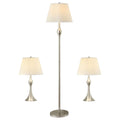 Beige And Brushed Nickel 3 Piece Lamp Set Silver Table&Floor Lamps Contemporary,Modern Living Room Metal