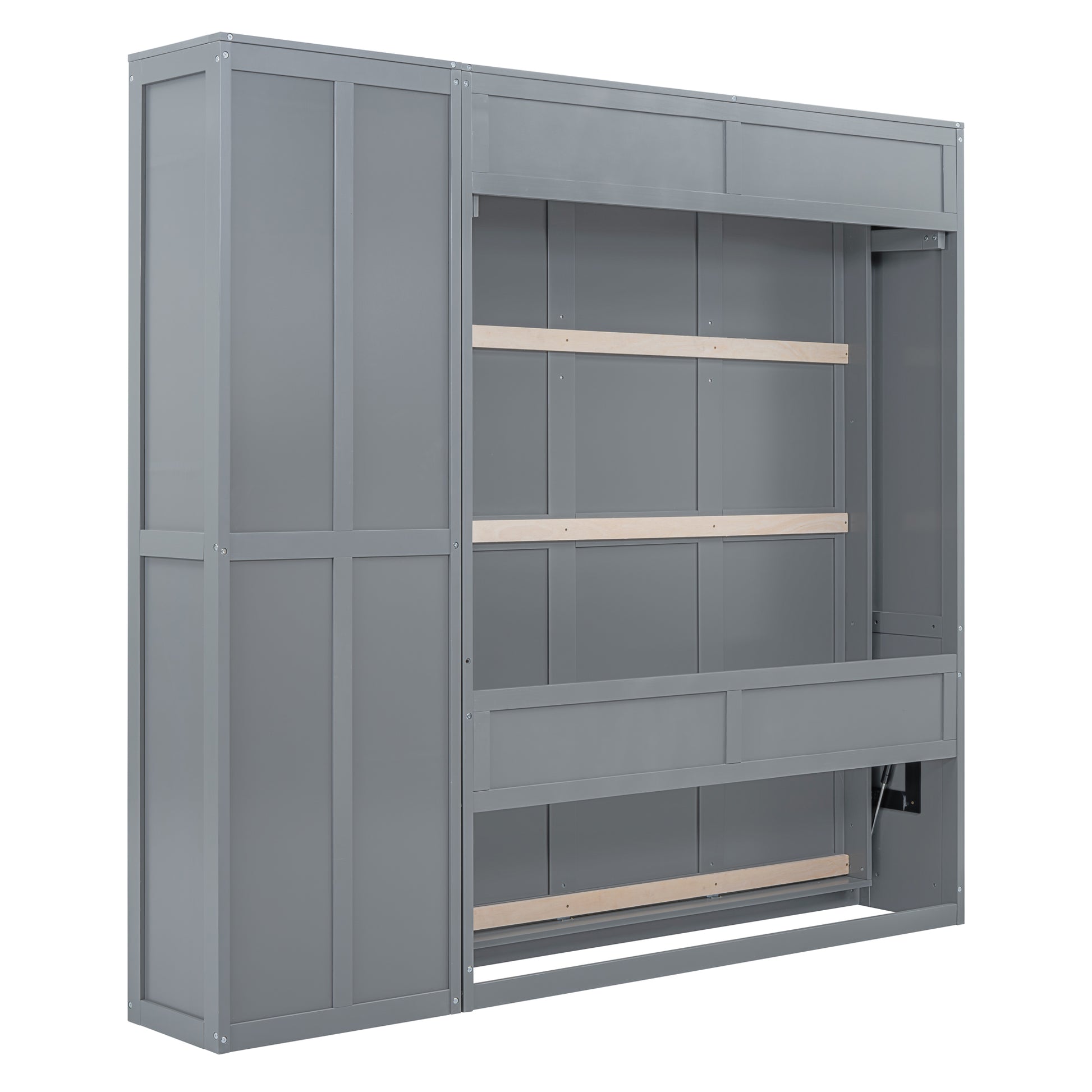 Queen Size Murphy Bed Wall Bed With Shelves,Gray Gray Solid Wood Mdf