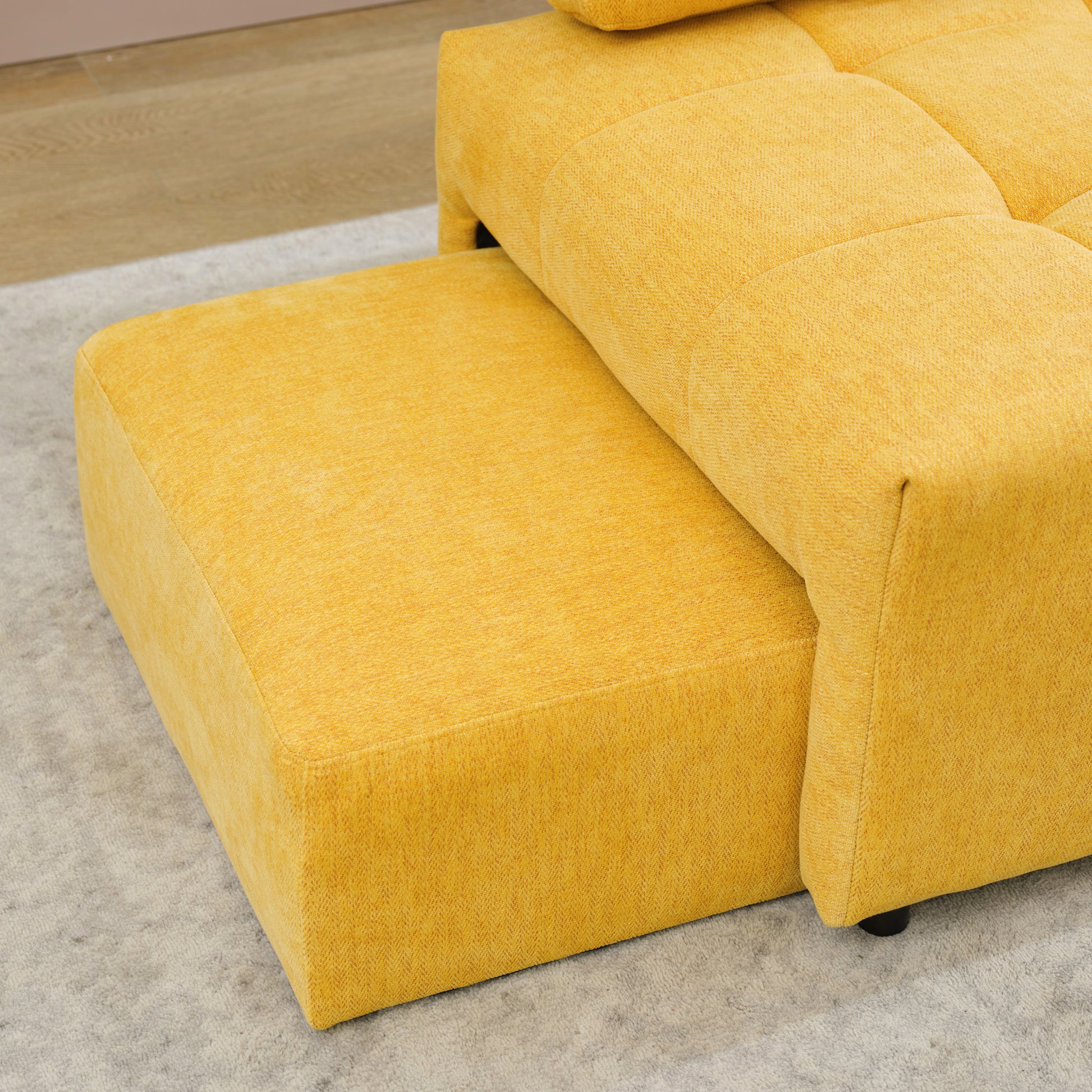 91.73" L Shaped Sofa Sectional Sofa Couch With 2 Stools And 2 Lumbar Pillows For Living Room, Yellow Yellow Chenille