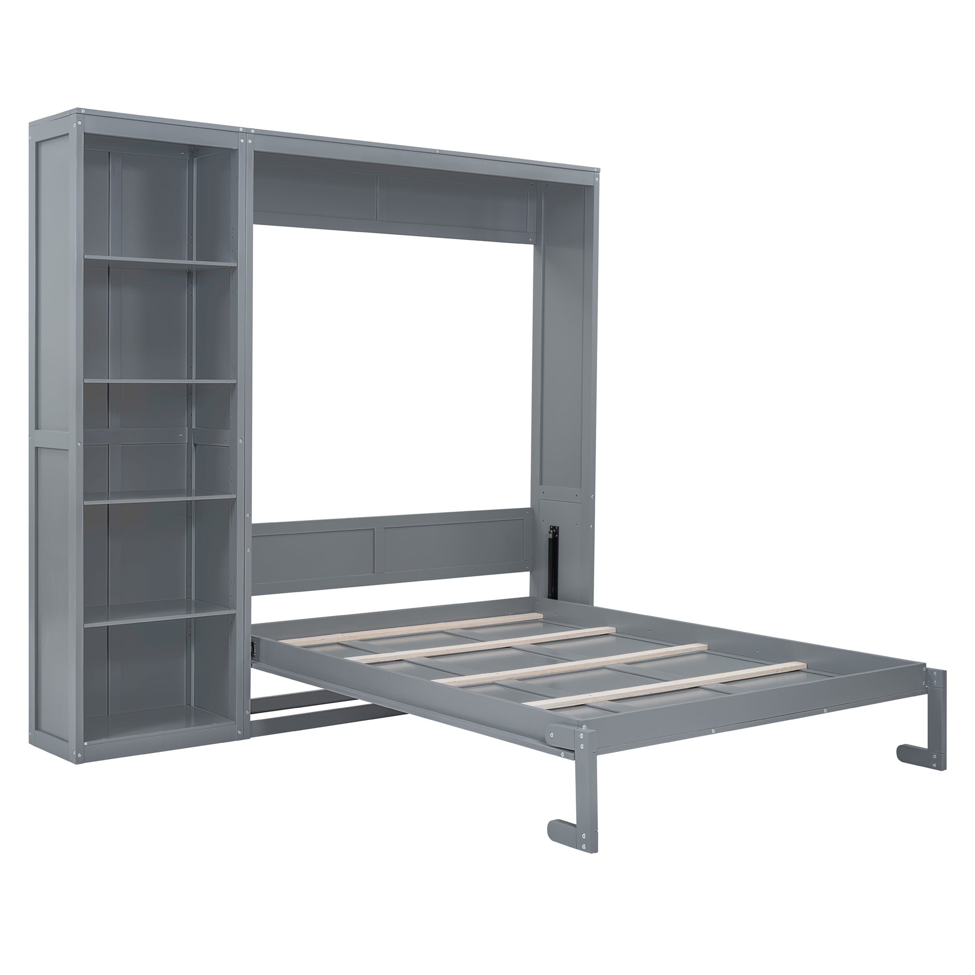 Queen Size Murphy Bed Wall Bed With Shelves,Gray Gray Solid Wood Mdf