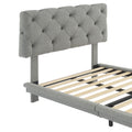 Twin Size Upholstered Bed With Light Stripe, Floating Platform Bed, Linen Fabric,Gray Gray Linen