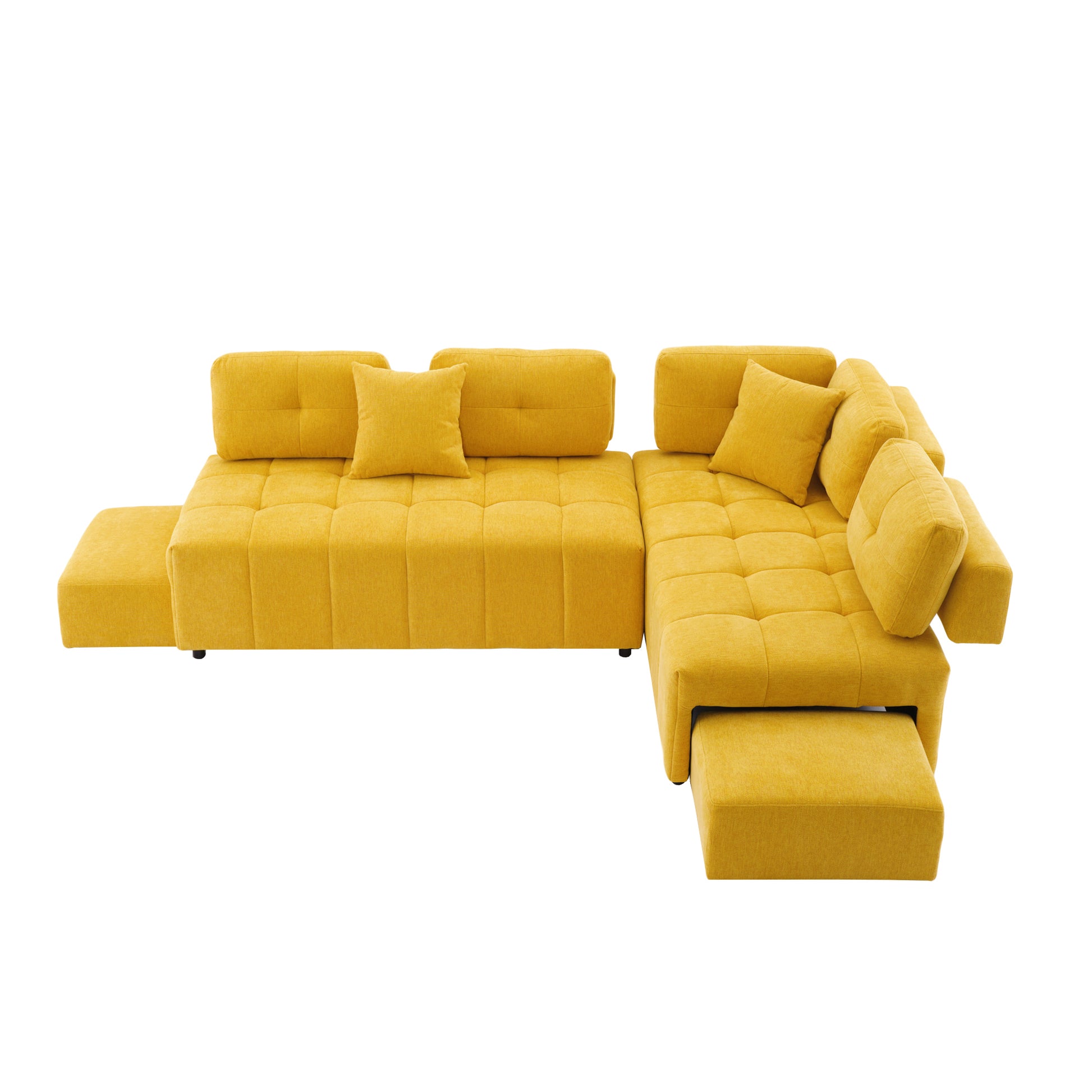 91.73" L Shaped Sofa Sectional Sofa Couch With 2 Stools And 2 Lumbar Pillows For Living Room, Yellow Yellow Chenille