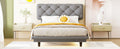 Twin Size Upholstered Bed With Light Stripe, Floating Platform Bed, Linen Fabric,Gray Gray Linen