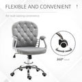 Velvet Home Office Chair, Button Tufted Desk Chair With Padded Armrests, Adjustable Height And Swivel Wheels, Gray Gray Fabric