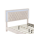 3 Pieces Bedroom Sets,Queen Size Upholstered Platform Bed With Led Lights And Two Nightstands Beige Beige Velvet