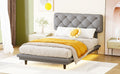 Twin Size Upholstered Bed With Light Stripe, Floating Platform Bed, Linen Fabric,Gray Gray Linen