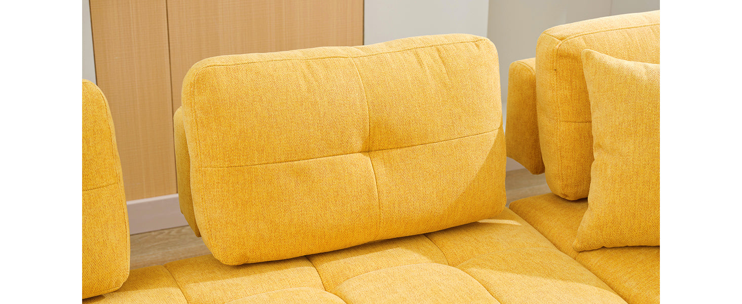 91.73" L Shaped Sofa Sectional Sofa Couch With 2 Stools And 2 Lumbar Pillows For Living Room, Yellow Yellow Chenille