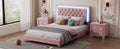 Full Size Upholstered Bed Frame With Led Lights,Modern Velvet Platform Bed With Tufted Headboard,Pink Pink Velvet