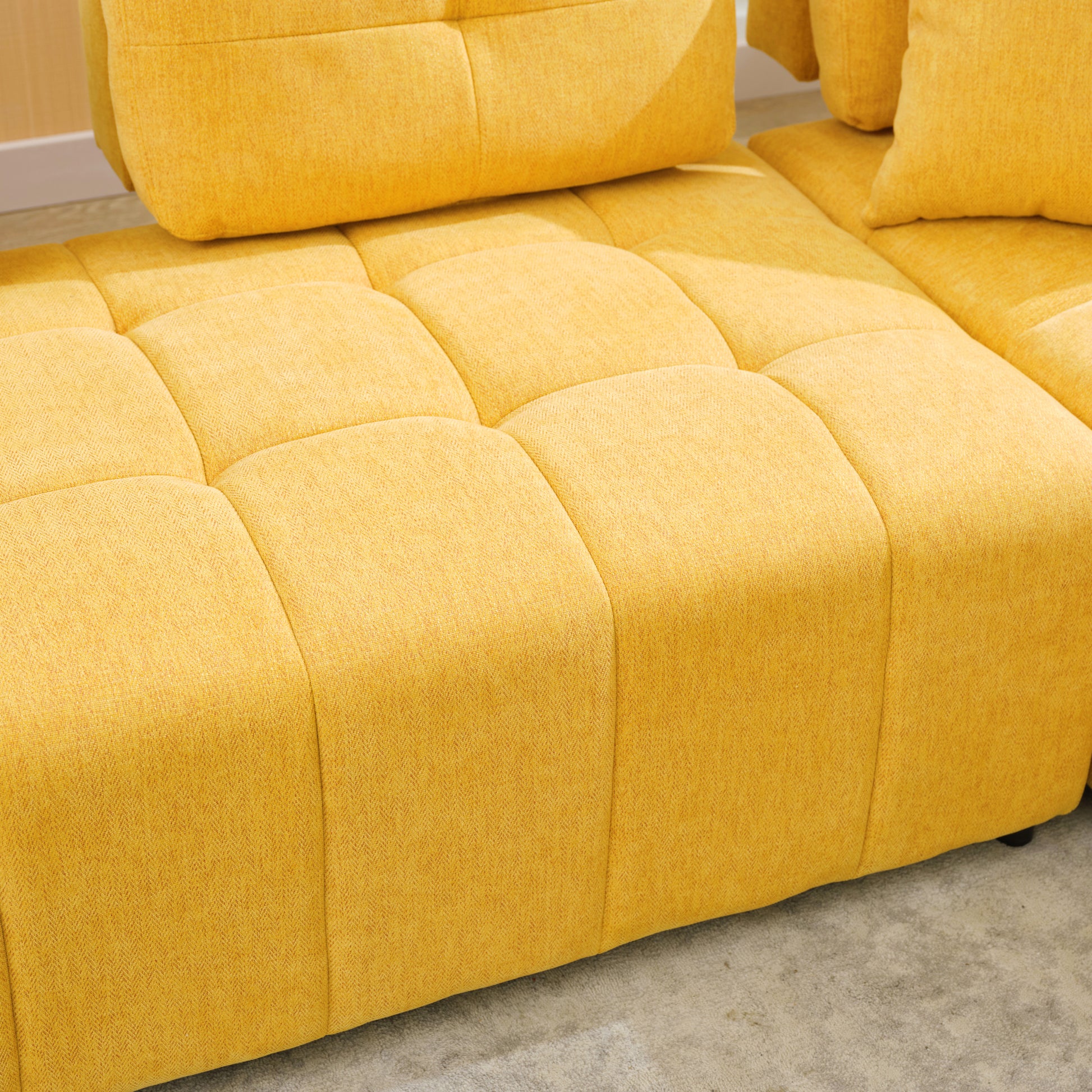 91.73" L Shaped Sofa Sectional Sofa Couch With 2 Stools And 2 Lumbar Pillows For Living Room, Yellow Yellow Chenille