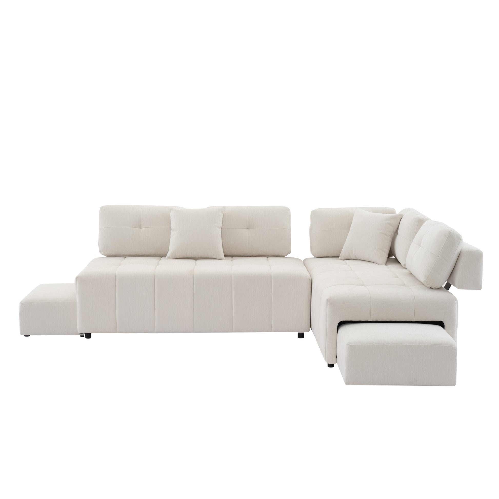 91.73" L Shaped Sofa Sectional Sofa Couch With 2 Stools And 2 Lumbar Pillows For Living Room, Biege Beige Chenille