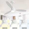 52 Inch Wooden White 3 Solid Wood Blades Remote Control Reversible Dc Motor With Led Light Matte White Metal & Wood