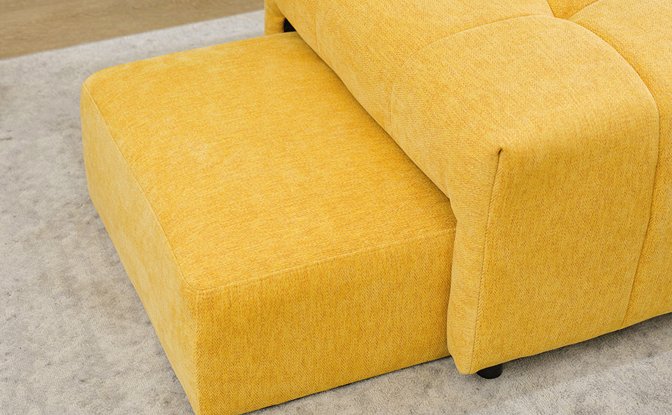 91.73" L Shaped Sofa Sectional Sofa Couch With 2 Stools And 2 Lumbar Pillows For Living Room, Yellow Yellow Chenille