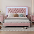 Full Size Upholstered Bed Frame With Led Lights,Modern Velvet Platform Bed With Tufted Headboard,Pink Pink Velvet