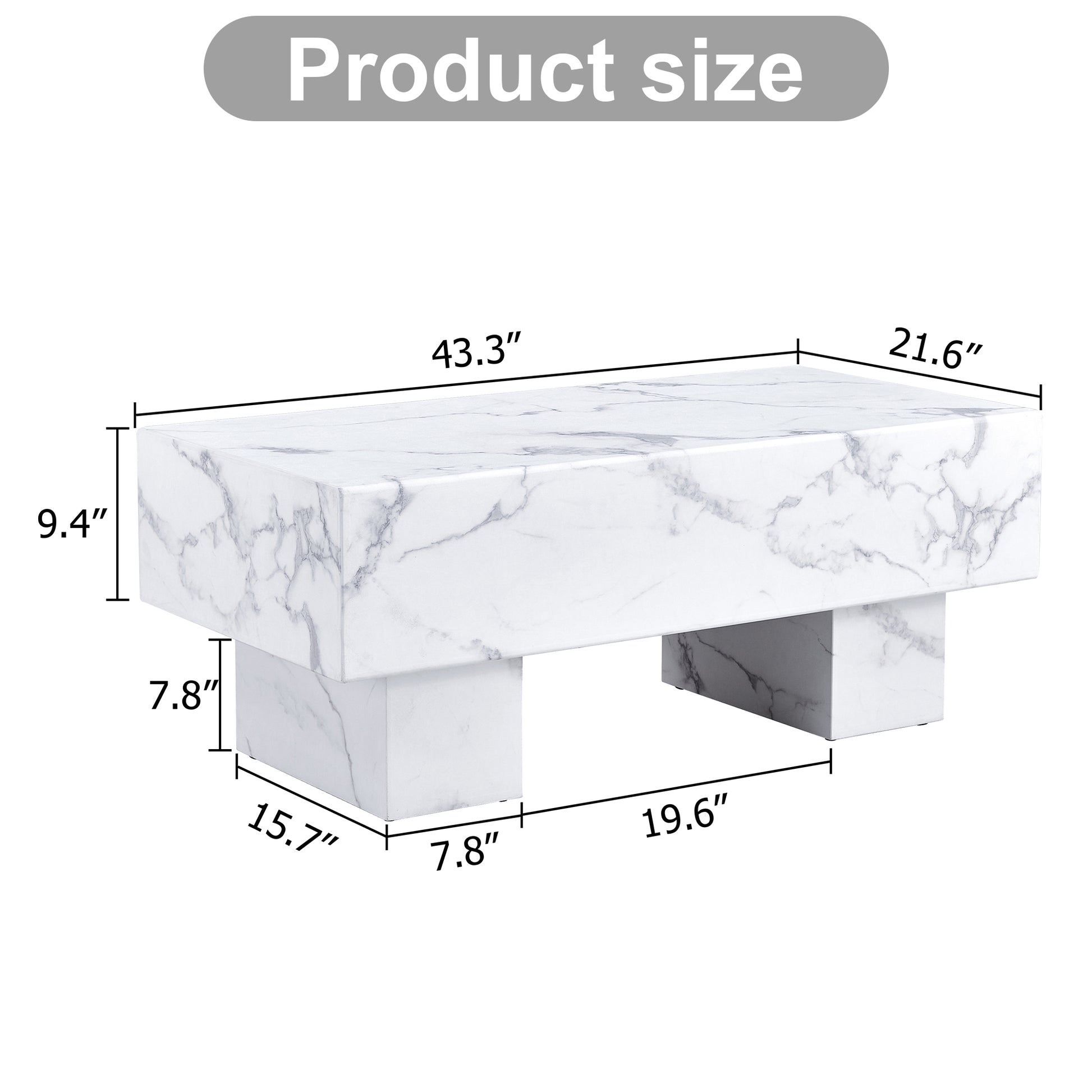 The White Coffee Table Has Patterns. Modern Rectangular Table, Suitable For Living Rooms And Apartments. 43.3"*21.6"*17.2" White Mdf