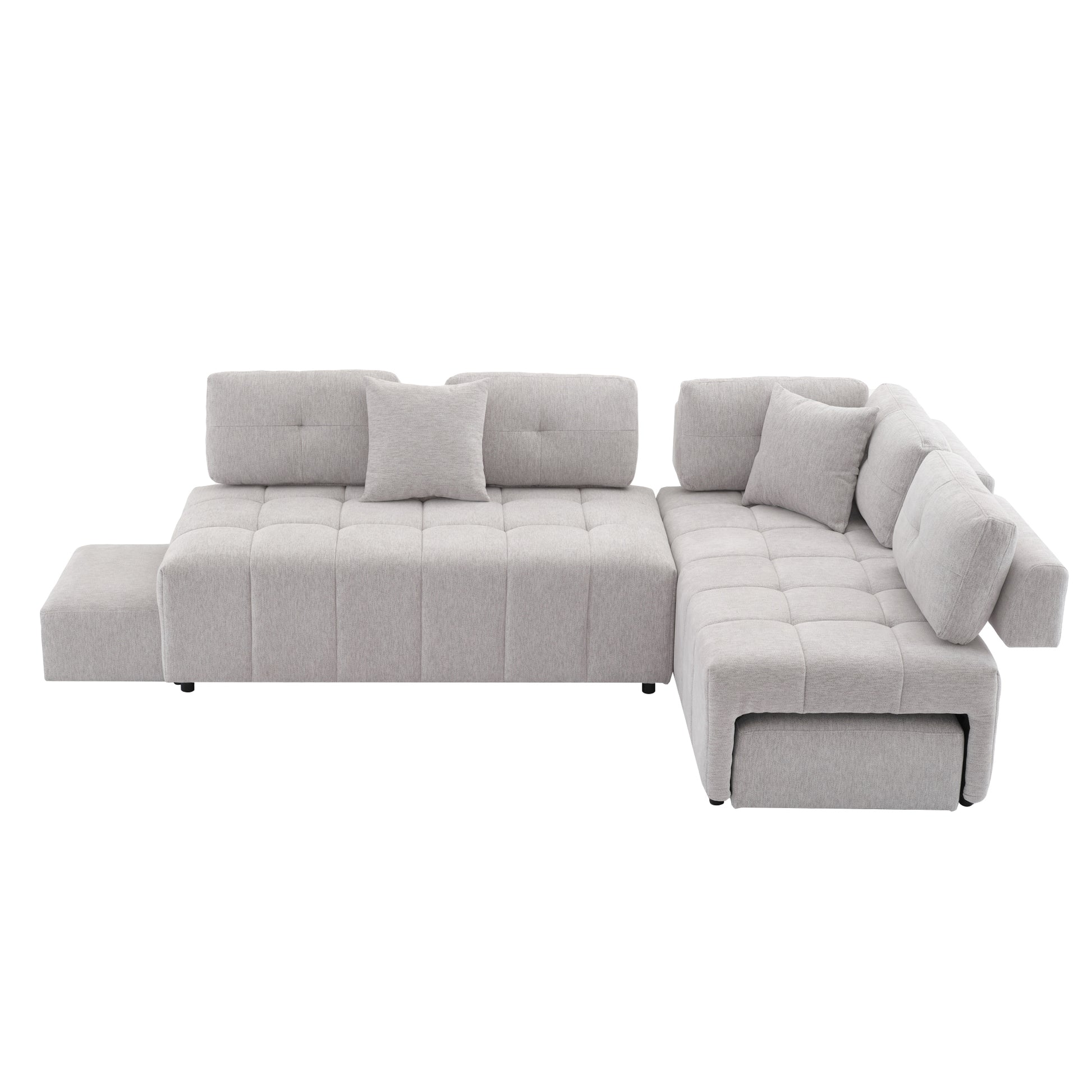 91.73" L Shaped Sofa Sectional Sofa Couch With 2 Stools And 2 Lumbar Pillows For Living Room, Light Grey Light Grey Chenille