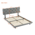 Full Size Upholstered Bed With Light Stripe, Floating Platform Bed, Linen Fabric,Gray Full Gray Linen