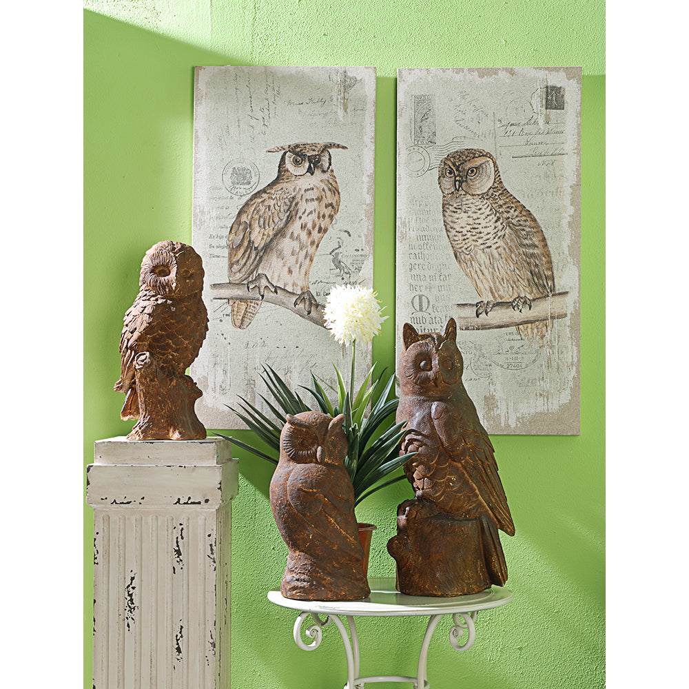 Set Of 2 Lilith Owl Prints With Distressed Look, Rectangle Animal Hanging Wall Art 39.5X20" Rectangle Multicolor Antique,Art Deco,Coastal,Farmhouse,Rustic Mdf Wood Animals