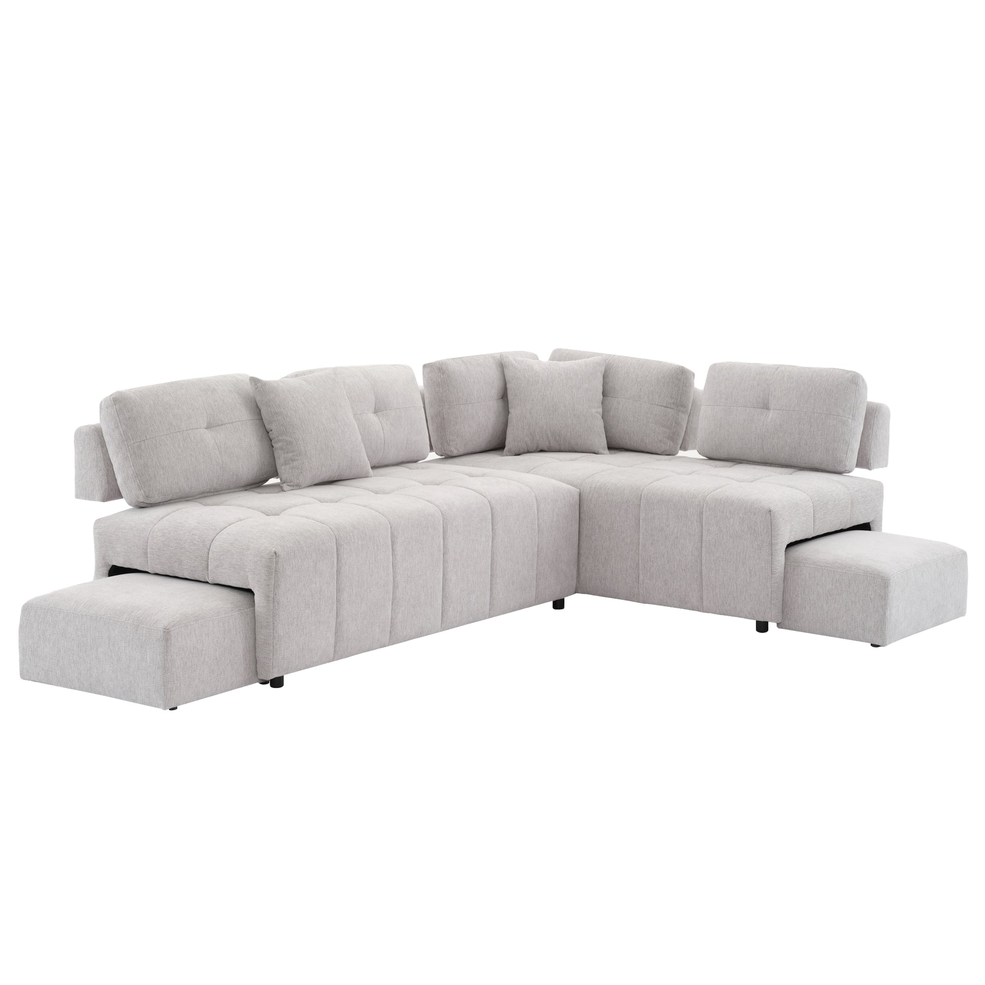 91.73" L Shaped Sofa Sectional Sofa Couch With 2 Stools And 2 Lumbar Pillows For Living Room, Light Grey Light Grey Chenille