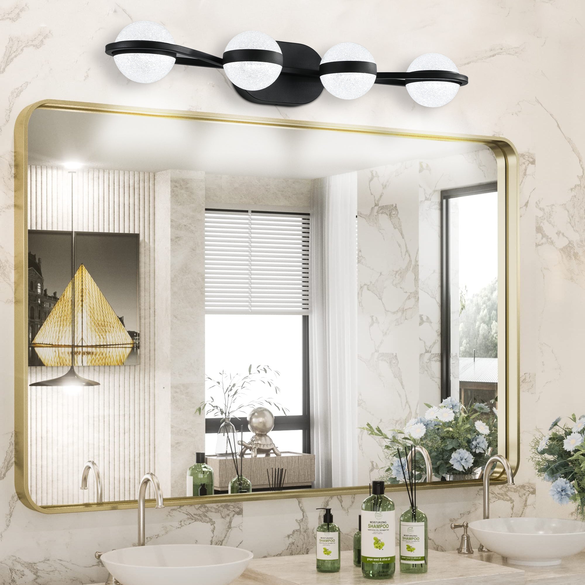 Same As W1340P143677 L2001 B 4 Modern Minimalist Bathroom Vanity Light, Led 4 Bulb Frosted Glass Shades, Wall Mounted Decorative Lighting Fixture, Suitable For Bathroom Vanity Mirror Black Black