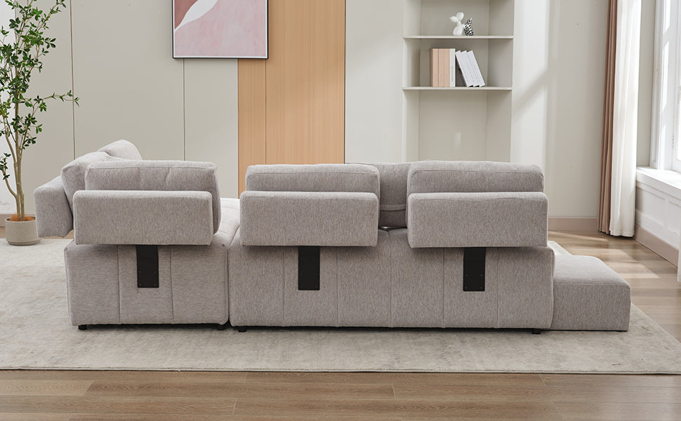 91.73" L Shaped Sofa Sectional Sofa Couch With 2 Stools And 2 Lumbar Pillows For Living Room, Light Grey Light Grey Chenille