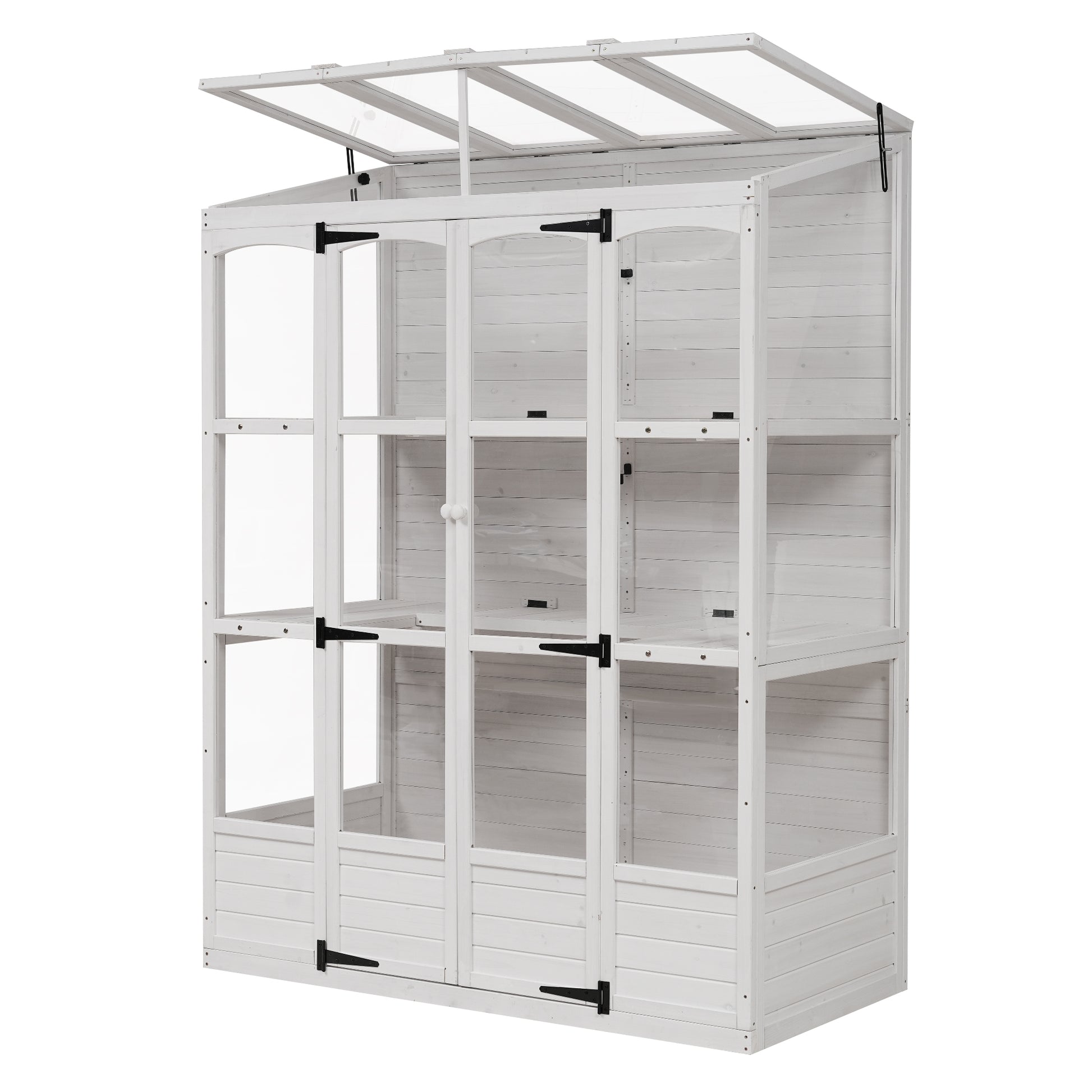 78 Inch Wooden Greenhouse Cold Frame With 4 Independent Skylights And 2 Folding Middle Shelves, Walk In Outdoor Greenhouse, White White Seats 2 Garden & Outdoor Casual Wood