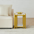 2 Tier Side Table, Faur Marbling End Table, Narrow Side Table With Storage Shelves, Modern Design Beside Table, Wood Nightstand For Living Room, Bedroom, And Office, Easy To Assembly, Gold Gold Primary Living Space Modern Square Open Storage Coffee & End