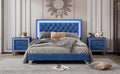 Full Size Upholstered Bed Frame With Led Lights,Modern Velvet Platform Bed With Tufted Headboard,Blue Blue Velvet