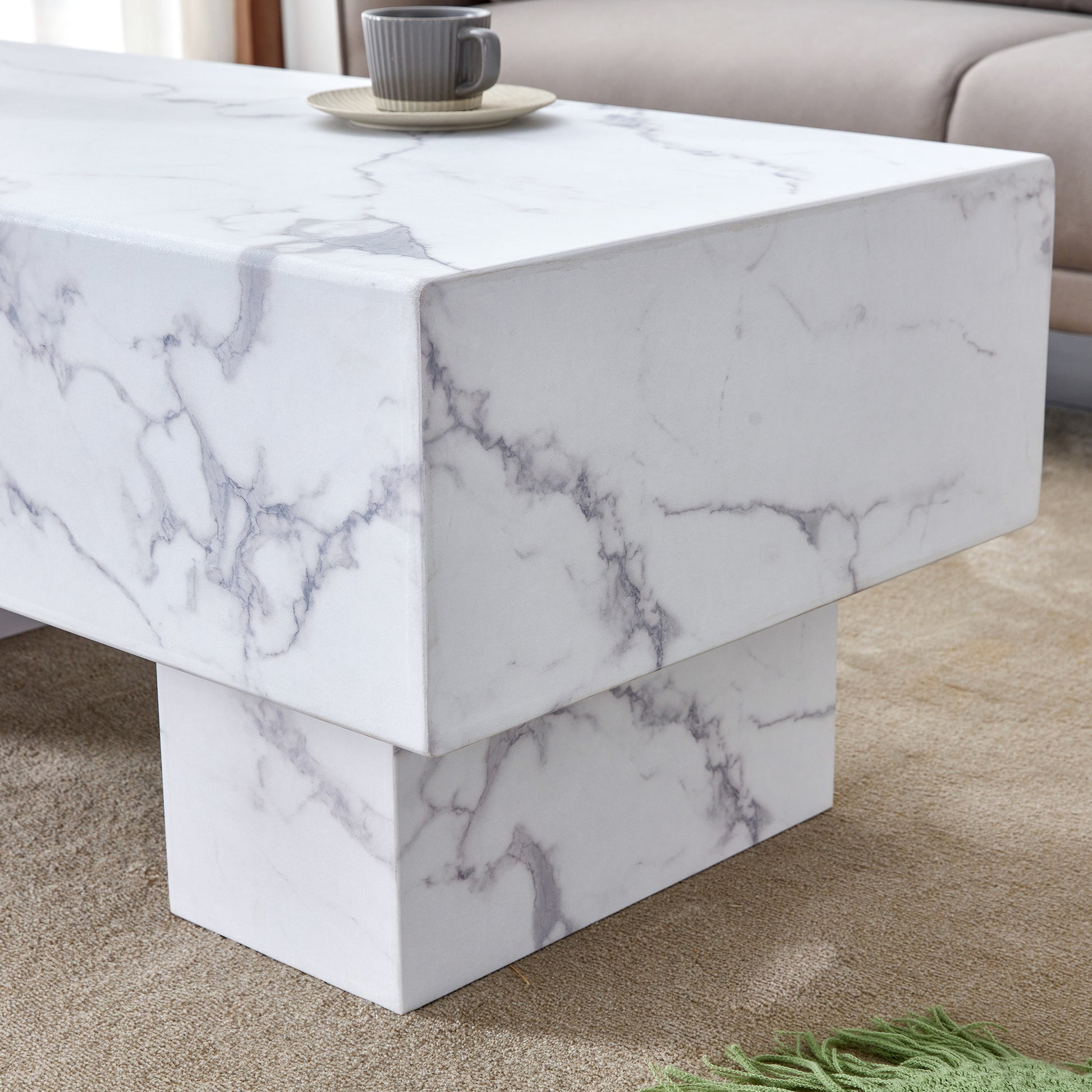 The White Coffee Table Has Patterns. Modern Rectangular Table, Suitable For Living Rooms And Apartments. 43.3"*21.6"*17.2" White Mdf