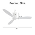 52 Inch Indoor Wooden Ceiling Fan With 3 Solid Wood Blades Remote Control Reversible Dc Motor Without Light White Metal & Wood