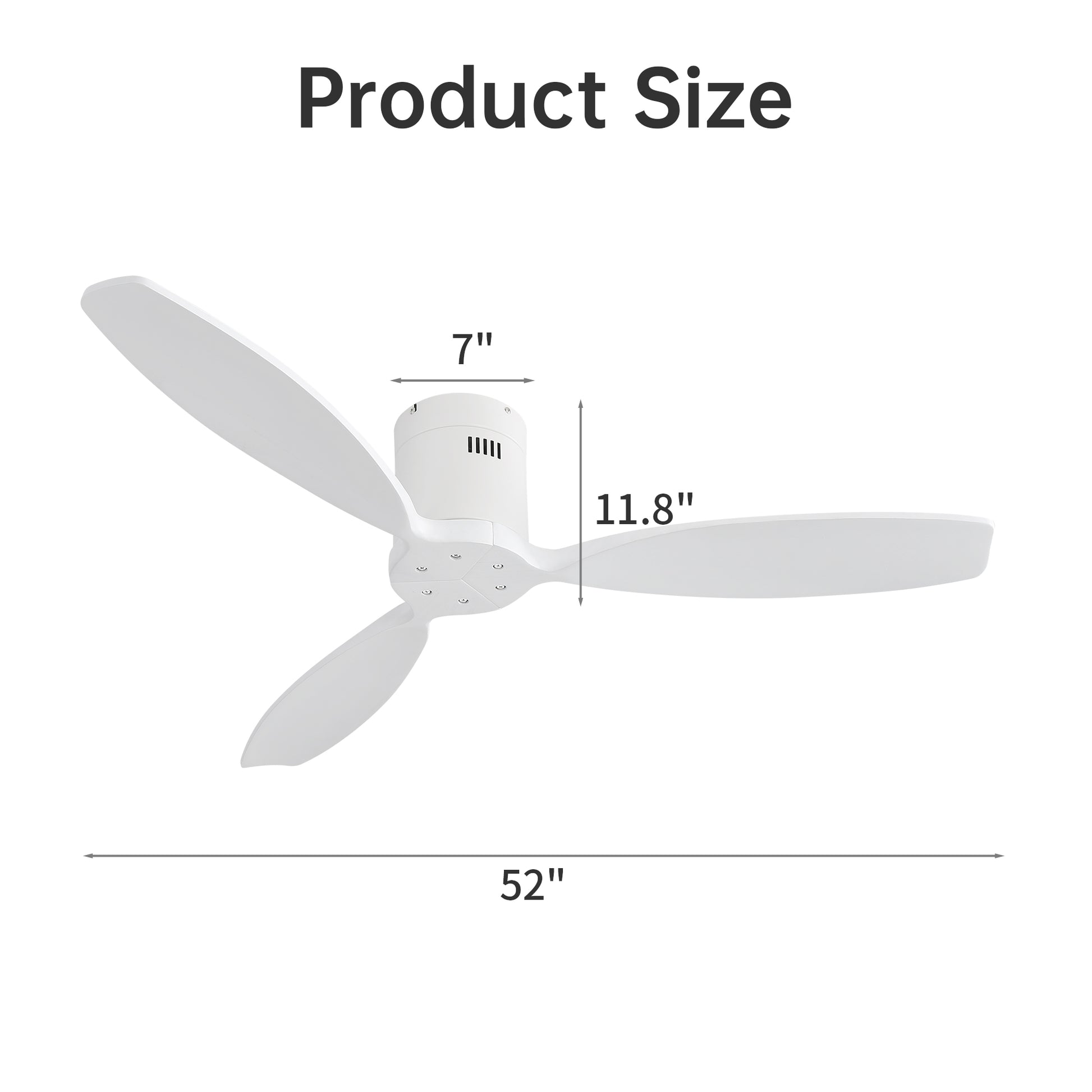 52 Inch Indoor Wooden Ceiling Fan With 3 Solid Wood Blades Remote Control Reversible Dc Motor Without Light White Metal & Wood