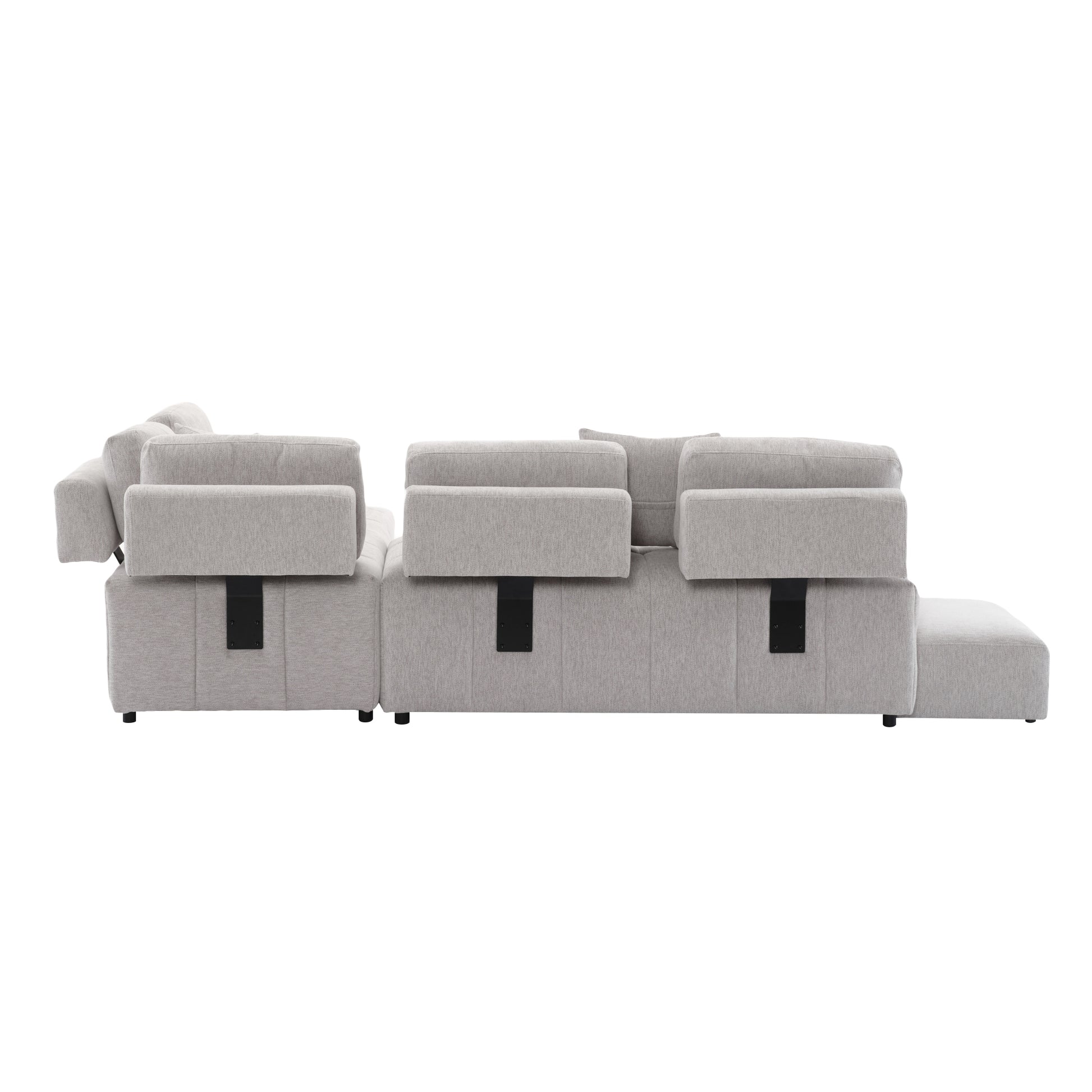 91.73" L Shaped Sofa Sectional Sofa Couch With 2 Stools And 2 Lumbar Pillows For Living Room, Light Grey Light Grey Chenille