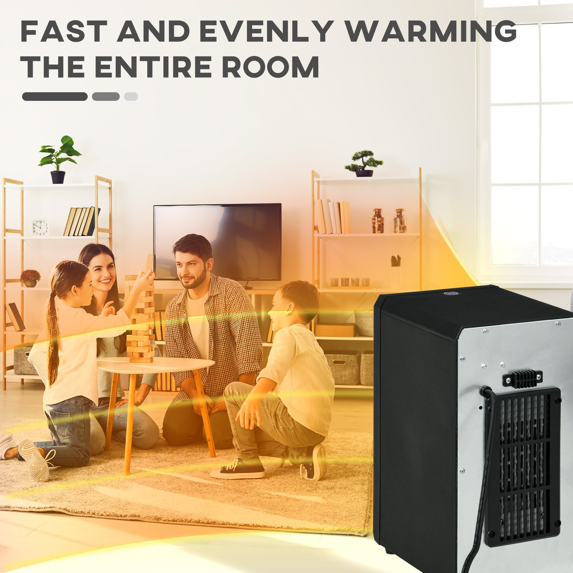 Electric Space Heater For Indoor Use, 1500W Fast Heating Portable Electric Heater With Infrared Quartz Heat Element, Thermostat, 3 Modes, Remote, 12H Timer Black Plastic