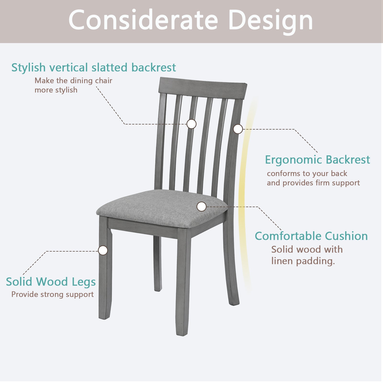 Wooden Dining Chairs Set Of 4, Kitchen Chair With Padded Seat, Upholstered Side Chair For Dining Room, Living Room, Gray Gray Dining Room Rubberwood Rubber Wood