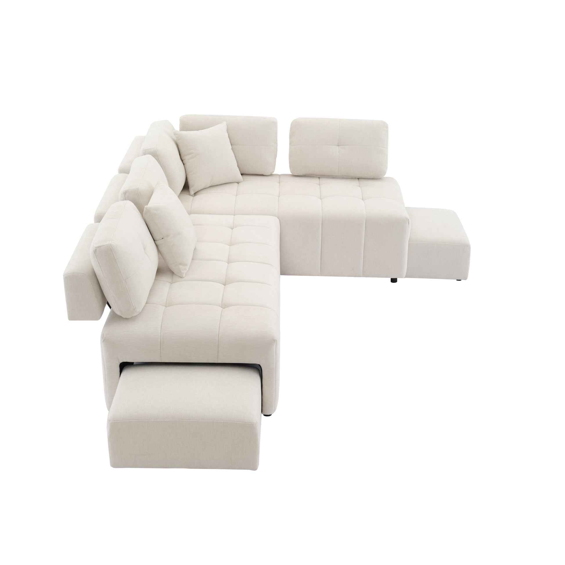 91.73" L Shaped Sofa Sectional Sofa Couch With 2 Stools And 2 Lumbar Pillows For Living Room, Biege Beige Chenille