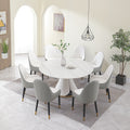Fashion Modern Sinntered Stone Dining Table With Simple And Multi Functional Retractable Dining Table With 8 Pcs Chairs Beige White Sintered Stone