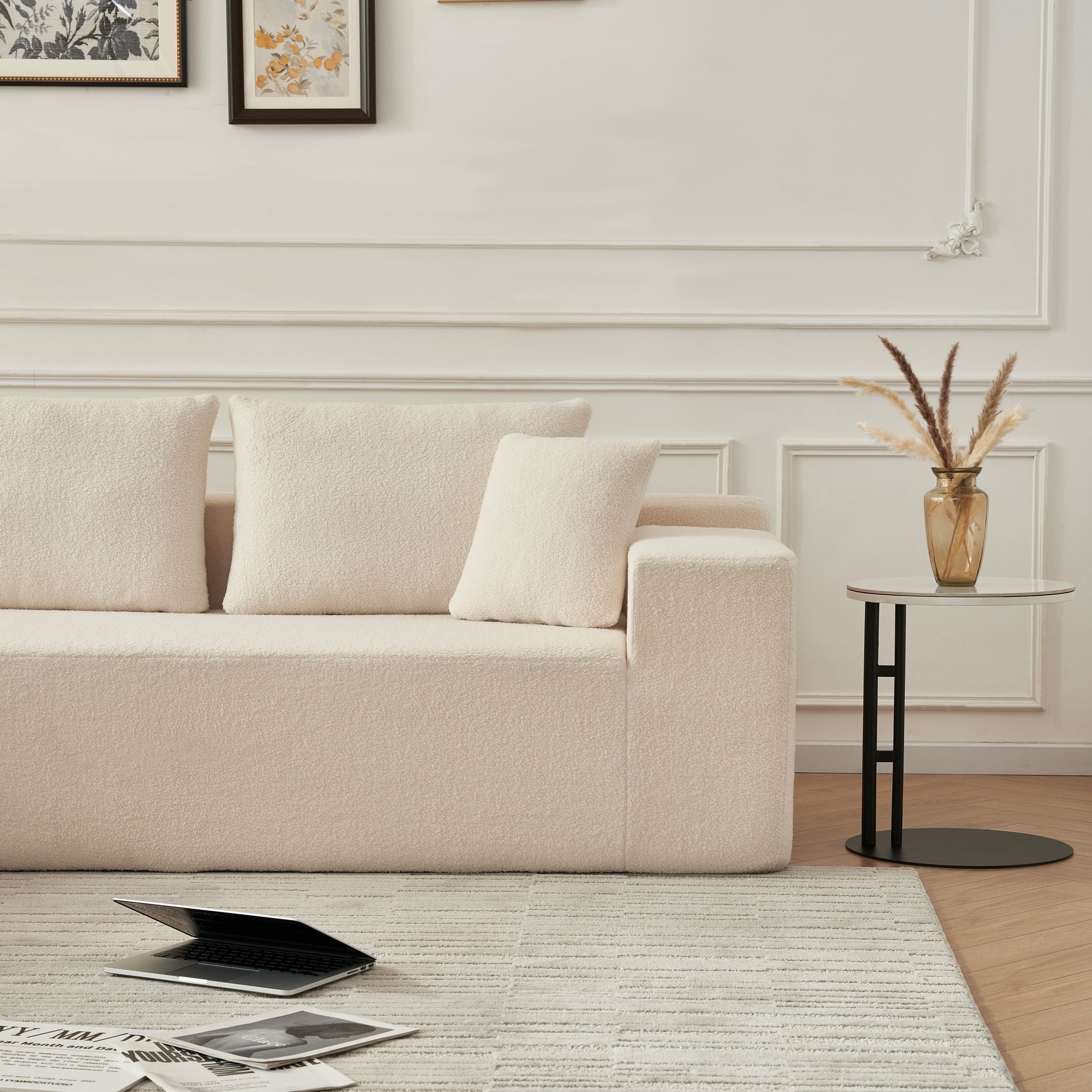 104.33" Sponge Sectional Sofa Couch For Living Room, L Shaped Modern Lamb Modular High Density Sponge Floor Sofa, Sherpa Fabric Sofa Couch With Chaise Lounge, Upholstered Corner Cloud Couch, Beige Beige Primary Living Space Soft Square Arms Foam Foam 5